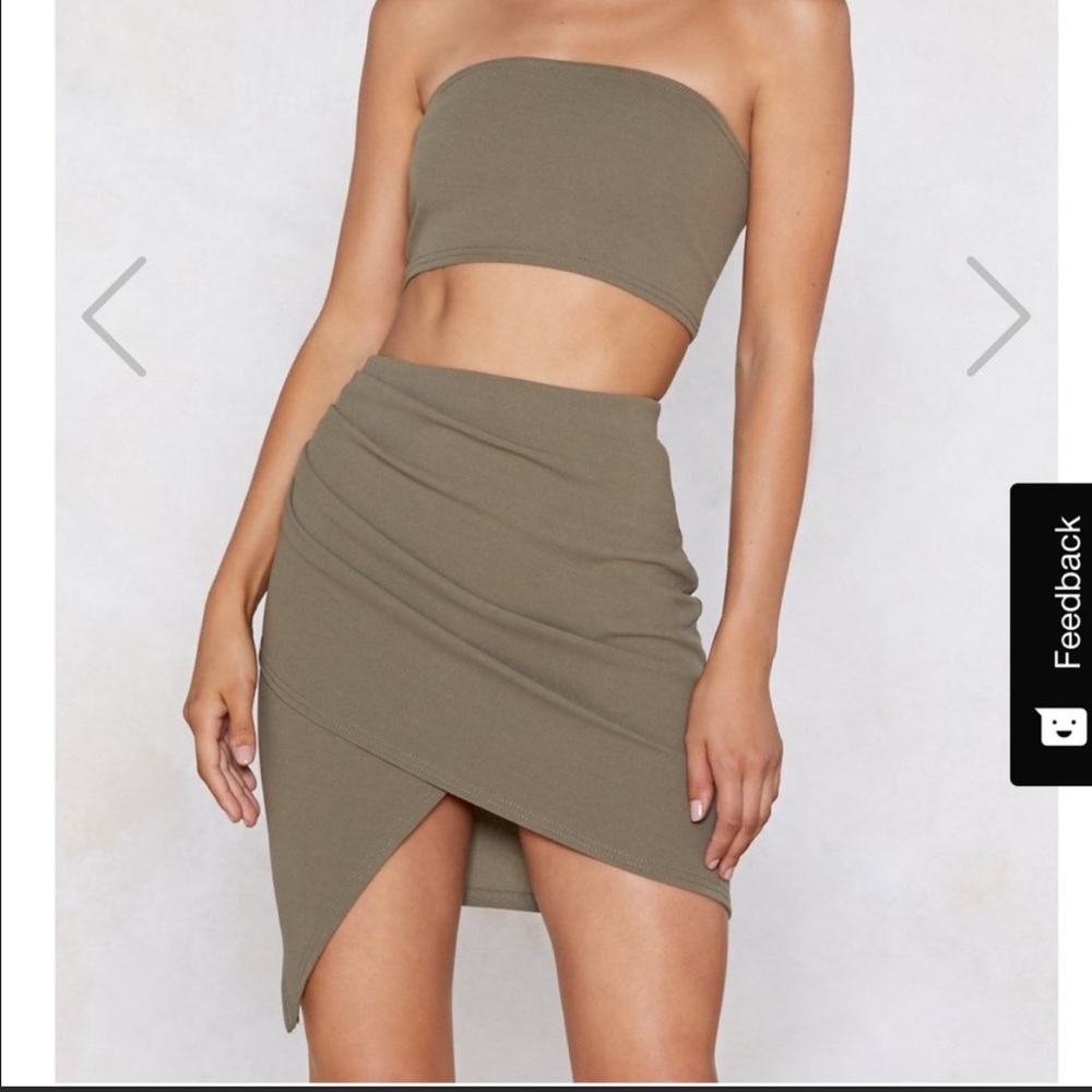 Nasty Gal Khaki Wrap Skirt Bandeau Co-Ord Set